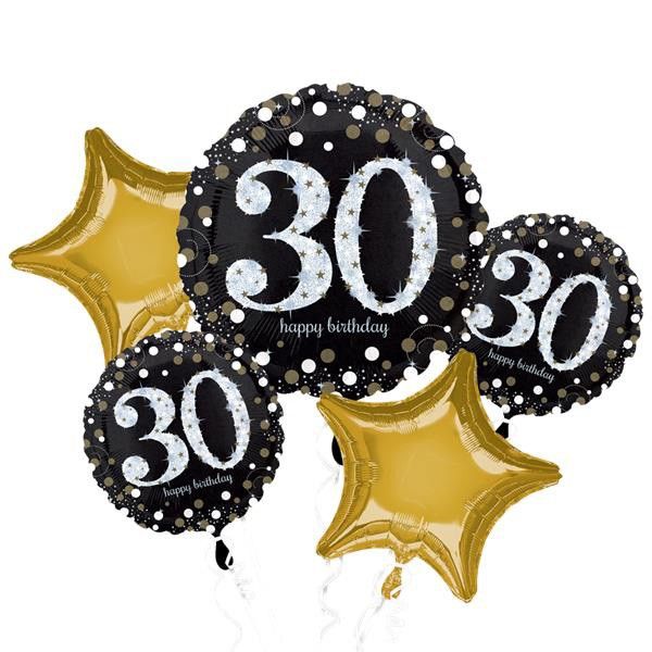 30th Black Birthday Foil Balloon Bouquet