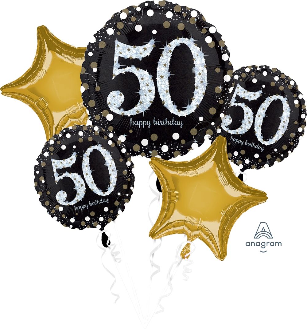 50th Black Birthday Foil Balloon Bouquet