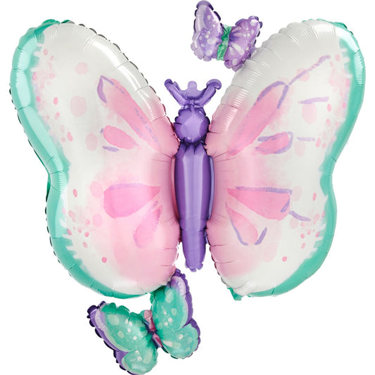 Pastel and White Butterfly Shape Foil Balloon