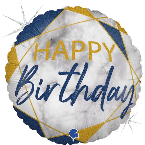 Blue & Gold Marble Round Shape HB Foil Balloon