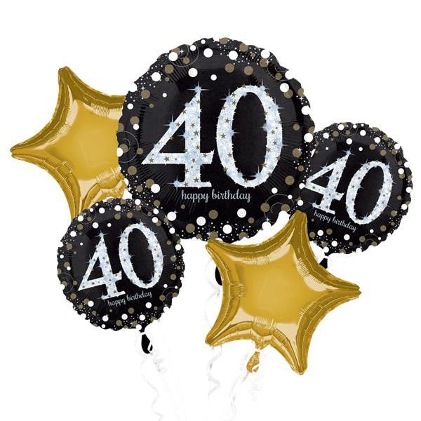 40th Black Birthday Foil Balloon Bouquet
