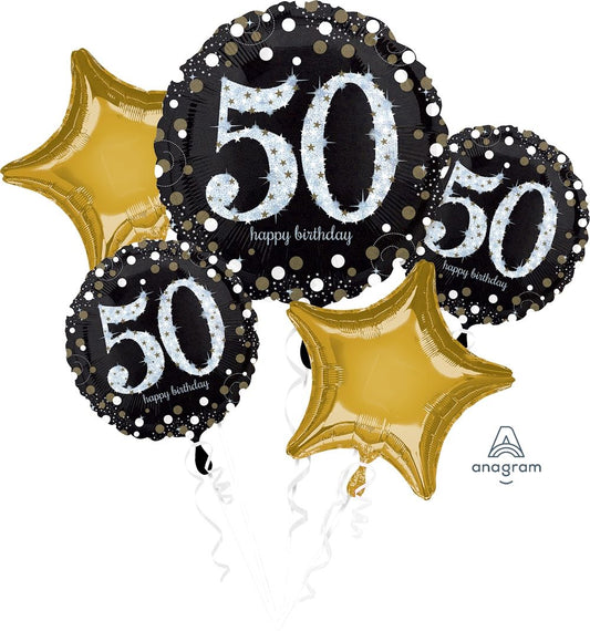 50th Black Birthday Foil Balloon Bouquet