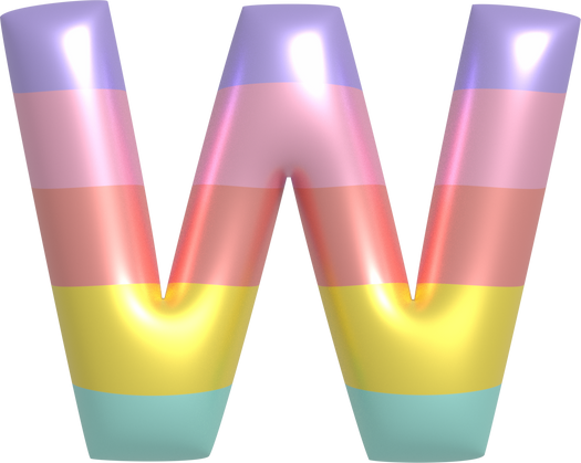 Metallic Balloon alphabet in rainbow tones. Letter W